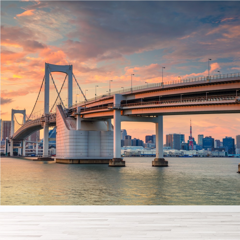 Tokyo City Skyline Rainbow Bridge Wallpaper Wall Mural