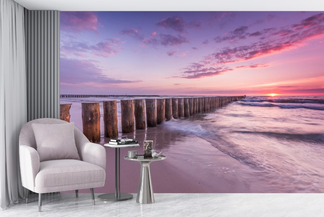 Wallpaper Seascape Sunset Mural Ocean Wall Pink