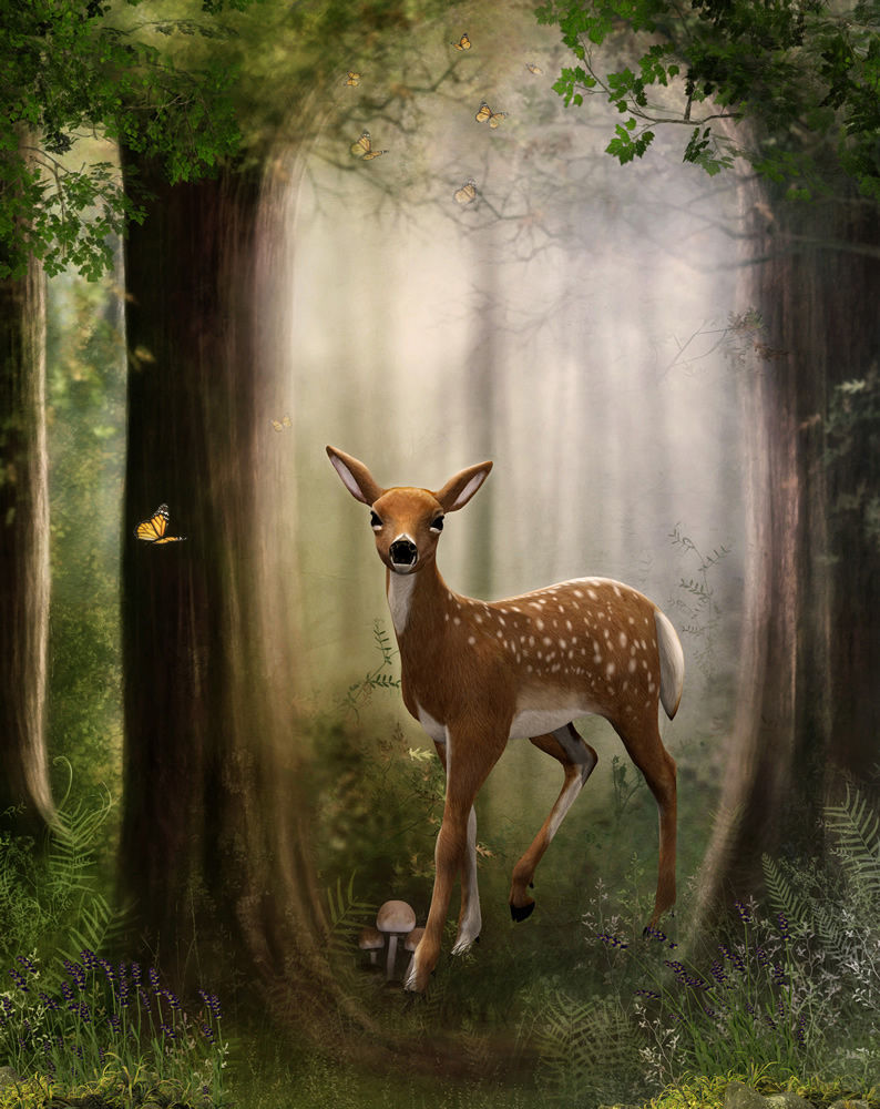 Bambi Deer In Enchanted Forest Wallpaper Wall Mural