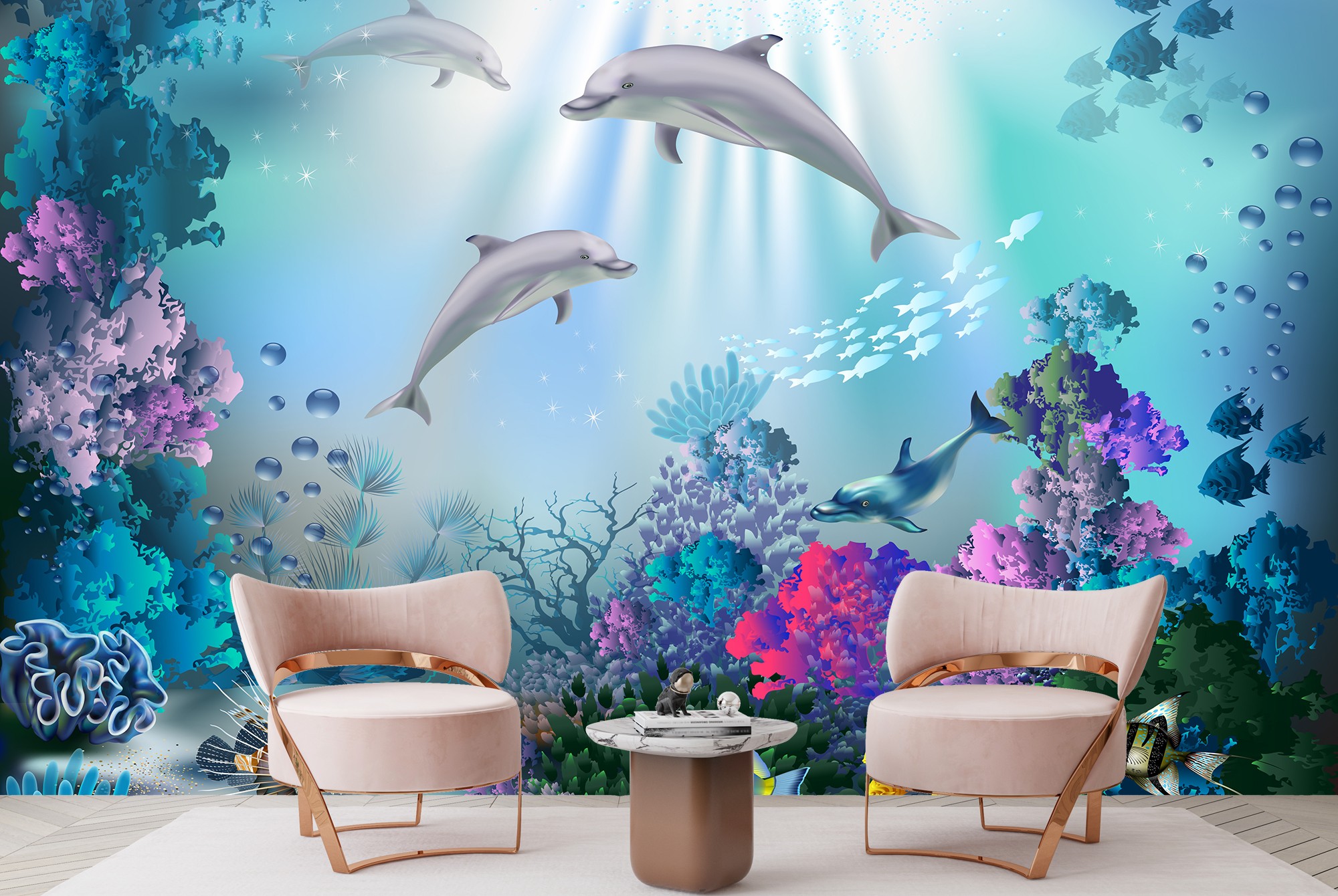  Papel pintado autoadhesivo de alta definición subacuático del  mundo infantil, diseño de delfín, para dormitorio de niños, impermeable,  137.8 x 96.5 in : Herramientas y Mejoras del Hogar