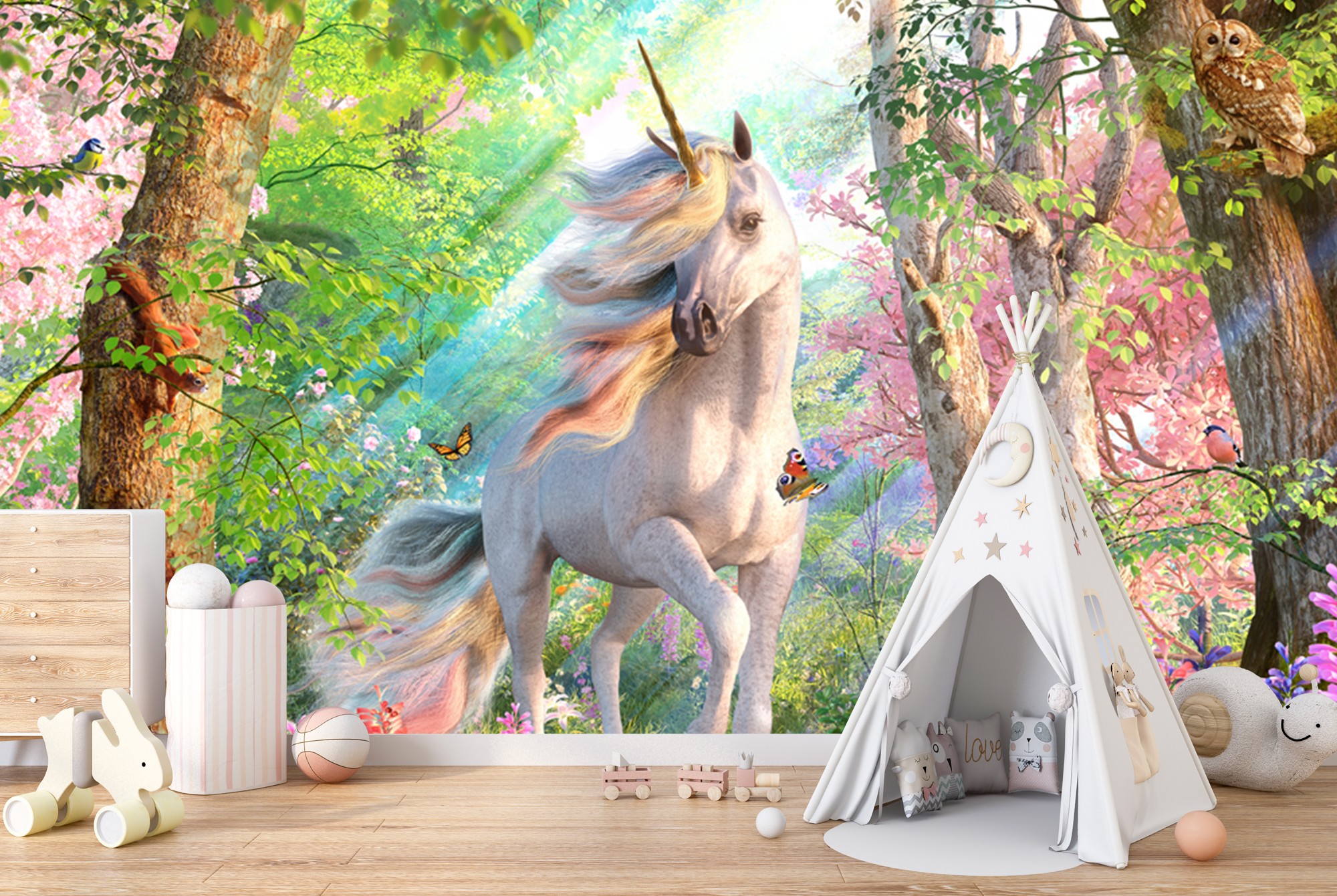 Bosque encantado de unicornio Fotomurales por David Penfound