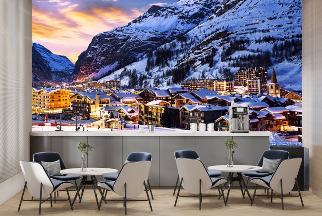 French Alps Winter Village Wallpaper Wall Mural