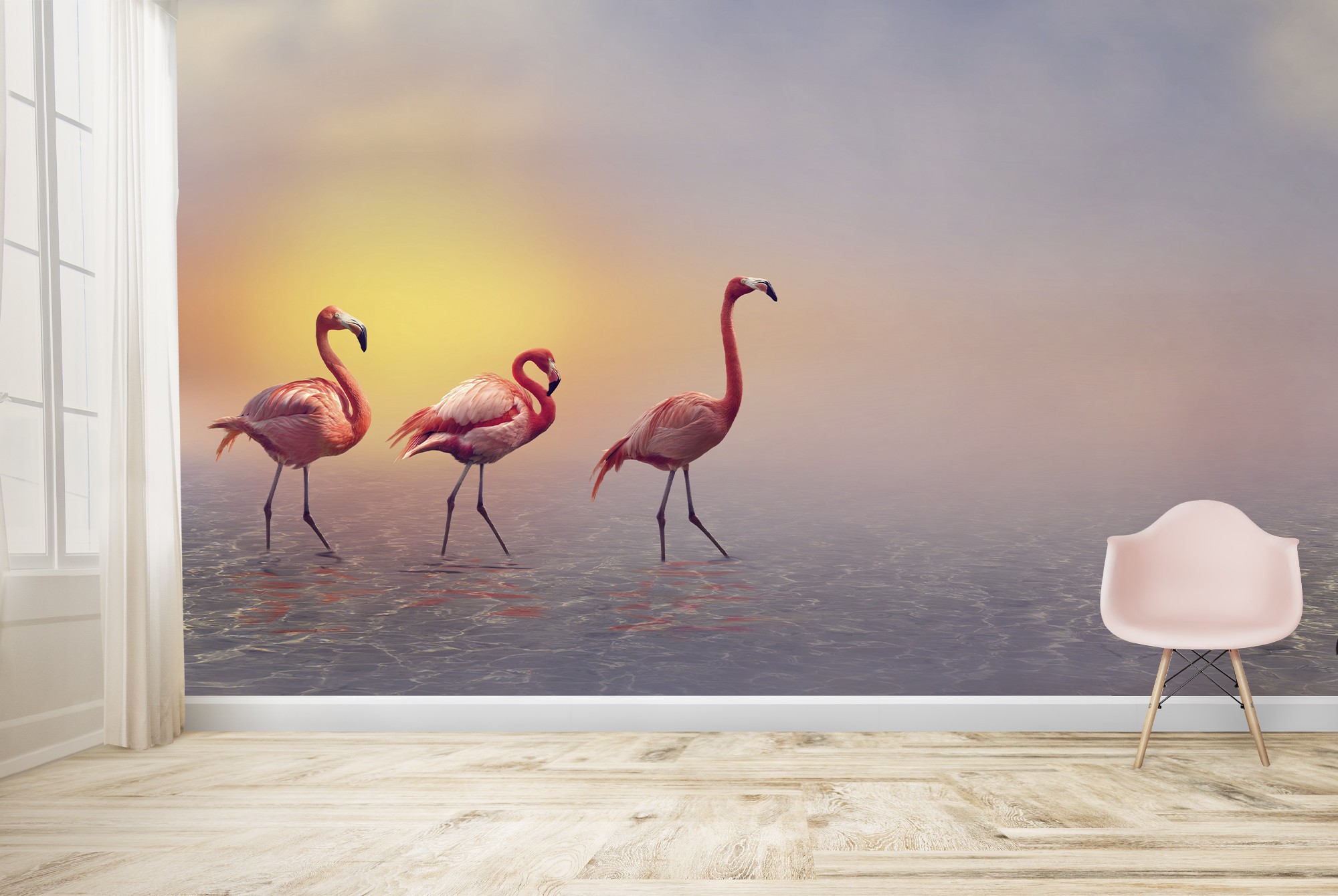 Flamingo Lake Wallpaper Wall Mural